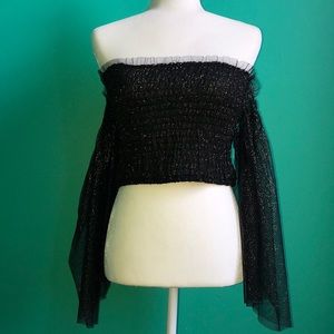 Smocked Tube Top with Puffed Sleeves